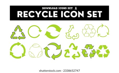 Set of symbols and signs for design of packaging products, information about the goods being transported and a sign of recycling, green symbols recycle