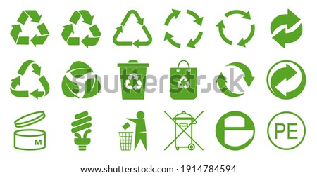 Set of symbols and signs for design of packaging products, information about the goods being transported and a sign of recycling, green symbols isolated on white background Foto d'archivio © 