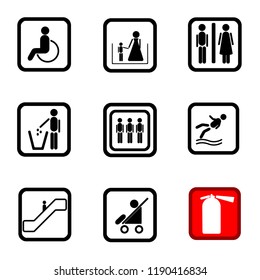 Set - Symbols, signs, and identities of illustrated vector labels.
