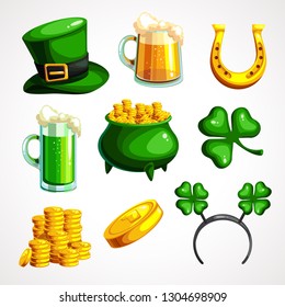 A set of symbols for the of St. Patrick s Day. Vector illustration