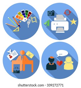 set of symbols in the style of a flat design on the theme of business and technology.