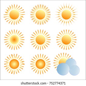 Set of symbols of the sun, weather icons