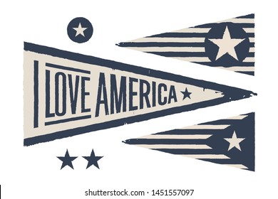 Set symbols USA. Vintage retro graphic flag, pennant, star, sign, symbols of USA. Oold school design for Independence Day, July 4th in United States of America. Vector Illustration