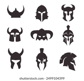 Set of symbols of warriors helmets for logo