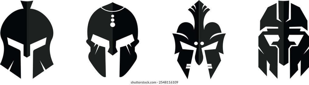 Set of symbols of warriors helmets for logo
