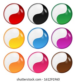 set of symbols of yin-yang of different colors.collection of multicolored round shapes isolated on white background.vector