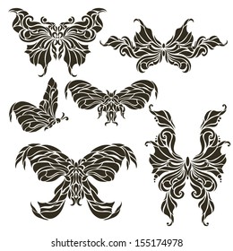 Set of symmetric butterfly tattoos. EPS vector illustrations.