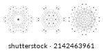 Set of Symmetric Lattice Shape, Molecular Structure with Thin Lines and Dots. Mandala. Fractal.