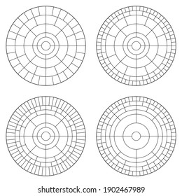 Set of symmetrical family tree template. Genealogy round chart in vector. Mosaic circular tiles pattern.