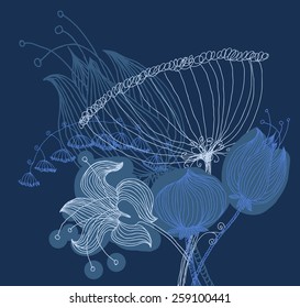 Set of symmetrical floral graphic design elements