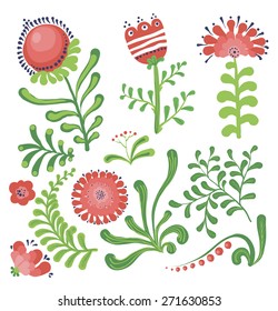 Set of symmetrical floral graphic design elements.