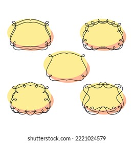 A set of symmetrical rectangular frames with curlicues on a bright background, hand-drawn, copy space, vector
