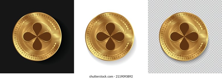 Set of Syntropy NOIA crypto currency logo symbol vector isolated on white, dark and transparent background. Can be used as golden coin sticker, icon, label, badge, print design and emblem