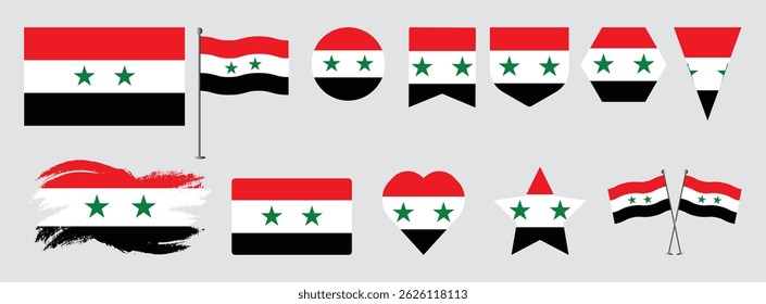 Set Syria flag .national flag vector design set  with popular shapes and brush. Syria  flag vector illustration