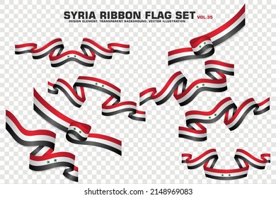 Set of Syria Ribbon flag, design element. 3D on a transparent background. vector illustration