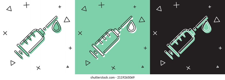 Set Syringe icon isolated on white and green, black background. Syringe for vaccine, vaccination, injection, flu shot. Medical equipment.  Vector