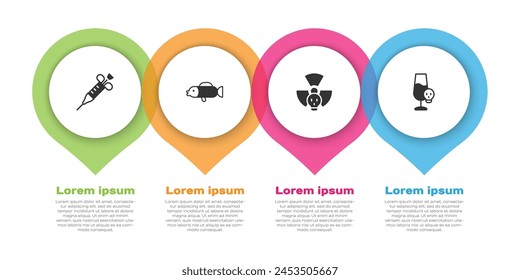 Set Syringe, Puffer fish, Radioactive and Poisoned alcohol. Business infographic template. Vector