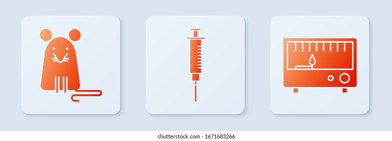Set Syringe, Rat and Electrical measuring instruments. White square button. Vector