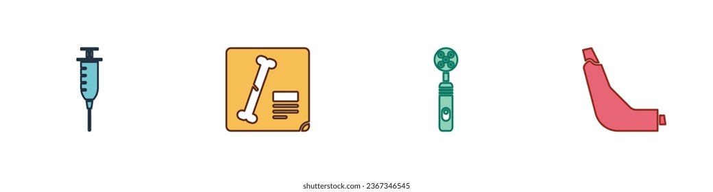 Set Syringe, X-ray shots, Electric toothbrush and Inhaler icon. Vector