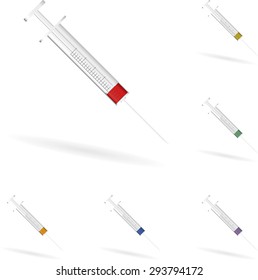 Set of syringes with a drop of medicine. Vector illustration