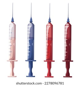 Set of syringes. Medicine, pharmacy and healthcare concept. Isolated vector illustration for flyer, poster, banner.