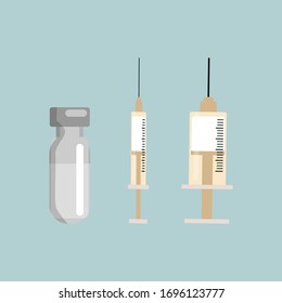 set of syringes and vaccines isolated on white background