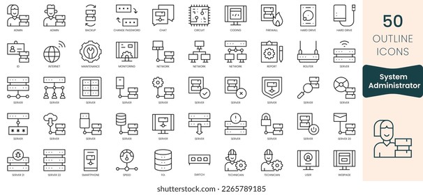 Set of system administrator icons. Thin linear style icons Pack. Vector Illustration