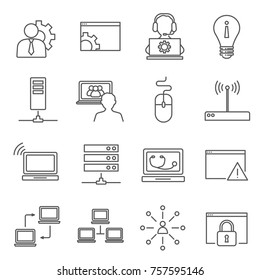 Set of System administrator Related Vector Line Icons. Includes such Icons as PC user, tech support, laptop, local network, computer technology and etc. 