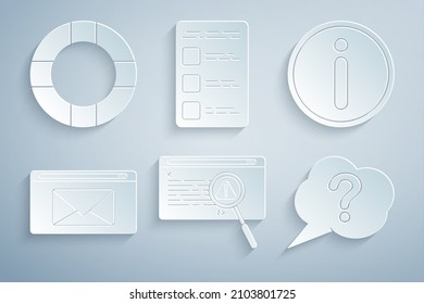 Set System bug concept, Information, Mail and e-mail, Speech bubble Question, Create account screen mobile and Lifebuoy icon. Vector
