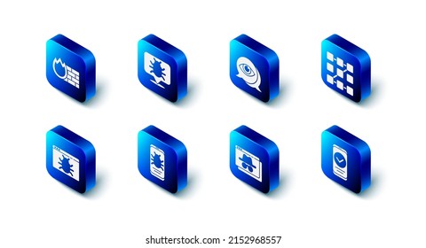 Set System bug, Eye scan, Graphic password protection, Smartphone, Browser incognito window, mobile,  and Firewall, security wall icon. Vector