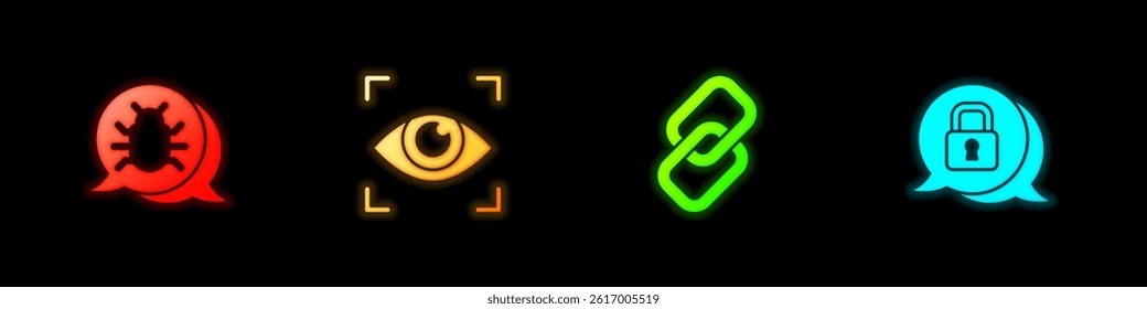 Set System bug, Eye scan, Chain link and Cyber security icon. Vector