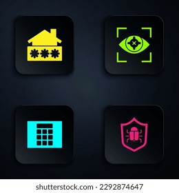 Stellen Sie Systemfehler ein, Haus mit Passwort, Passwortschutz und Augenuntersuchung. Schwarze Quadrat-Taste. Vektorgrafik