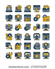 set of system icon, style of filled outline icon, vector illustration