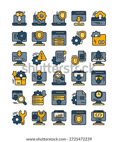 set of system icon, style of filled outline icon, vector illustration