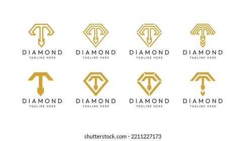 Set aus T-Letter Diamond Monogram Logo Design-Paketen. Das perfekte Logo für Schmuckfirmen, Bergbauindustrie und dergleichen.