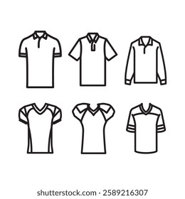 Set of T shirt, long sleeve and jersey icon outline stock vector  