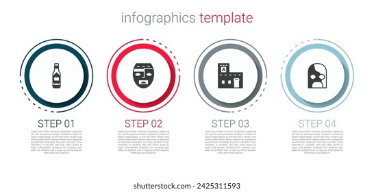 Conjunto de salsa de Tabasco, máscara azteca, casa mexicana y luchador. Plantilla de infografía de negocios. Vector