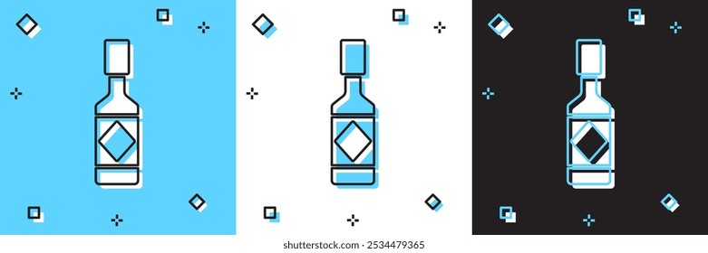 Conjunto icono de salsa de Tabasco aislado en azul y blanco, fondo negro. Salsa picante de pimienta de cayena picante.  Vector