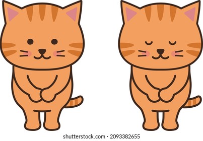 Set of tabby cats bowing to someone. Vector illustration isolated on a white background.