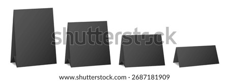 Set of table cards. Black bent sheets of different sizes. Tent table card, nameplate