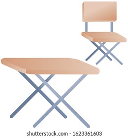 set of table and chair for camping or for a summer house, isolated object on a white background,