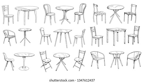 set of table and chair sketch, lines