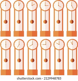 Set of table clock icons with pendulum