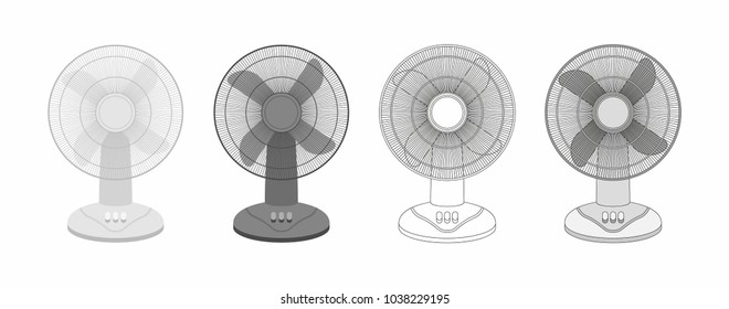set of Table fan isolated on white background