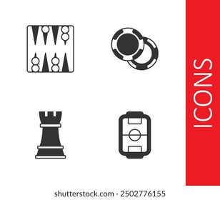 Set Table football, Backgammon board, Chess and Casino chips icon. Vector