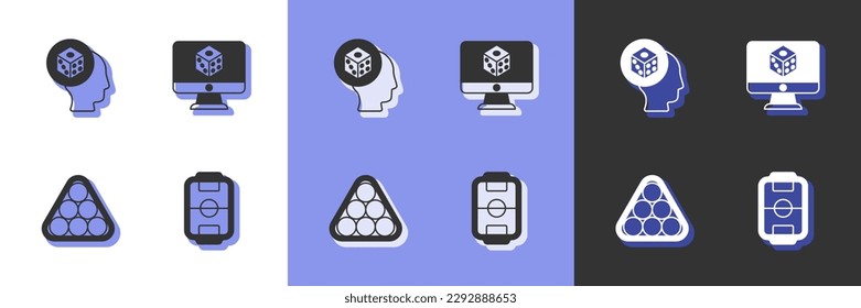 Set Table football, Game dice, Billiard balls in triangle and  icon. Vector