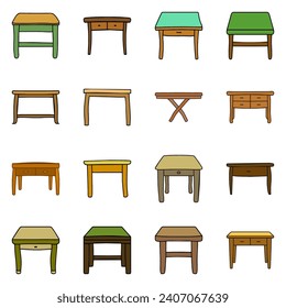 Set of table icon. Hand drawn doodle vector design.