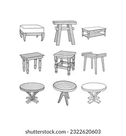 set of Table interior icon line illustration collection, With modern vector concept. suitable for your company