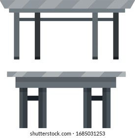 Conjunto de tabla. Mobiliario de cocina. Elemento de cafetería y restaurante. Dibujo plano de caricatura