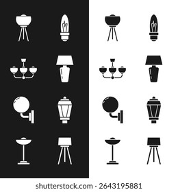 Set Table lamp, Chandelier, Floor, Light bulb, Wall sconce, Garden light,  and  icon. Vector